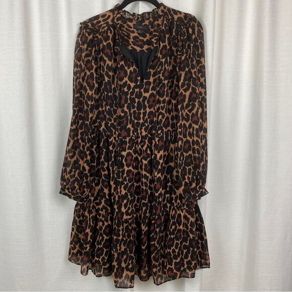 J.Crew Animal Print Tie Neck Tiered Dress Sz.M - Picture 6 of 16
